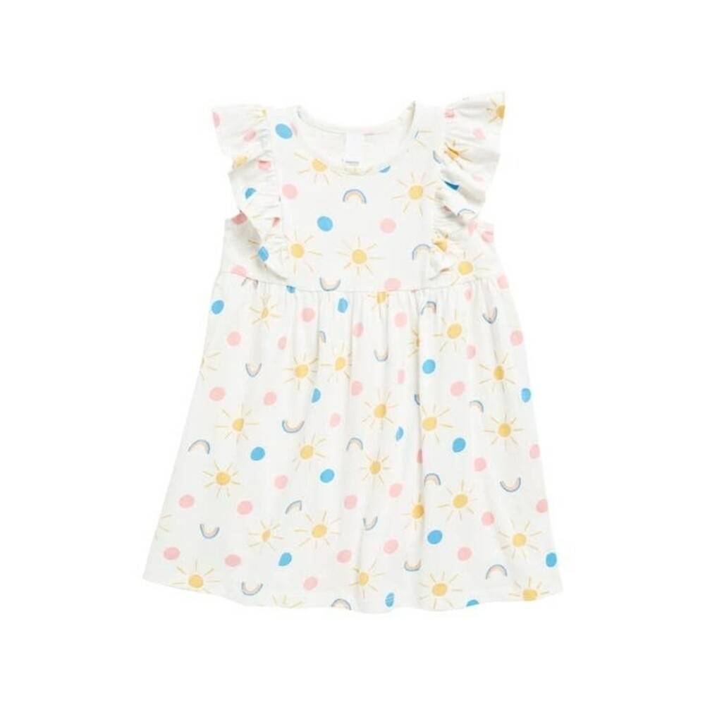 Girls' Harper Canyon Sun & Dot Cotton Knit Shift Dress - White Multi - Size 5